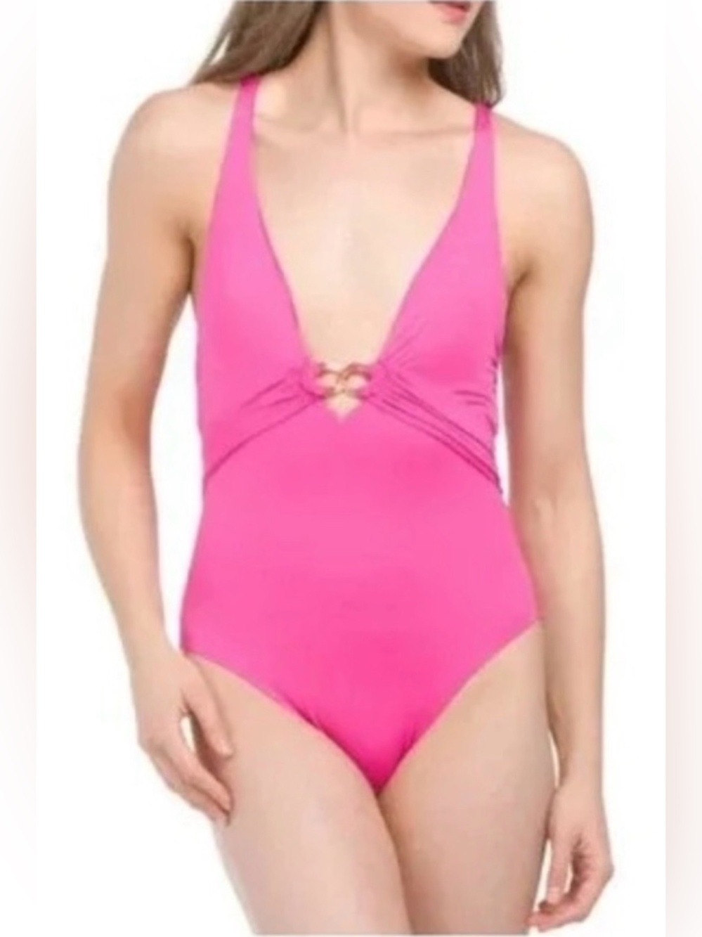 Trina Turk NWT sz12 Ultra Vivid Fluorescent Rose Pink Gold Hardware Adjustable